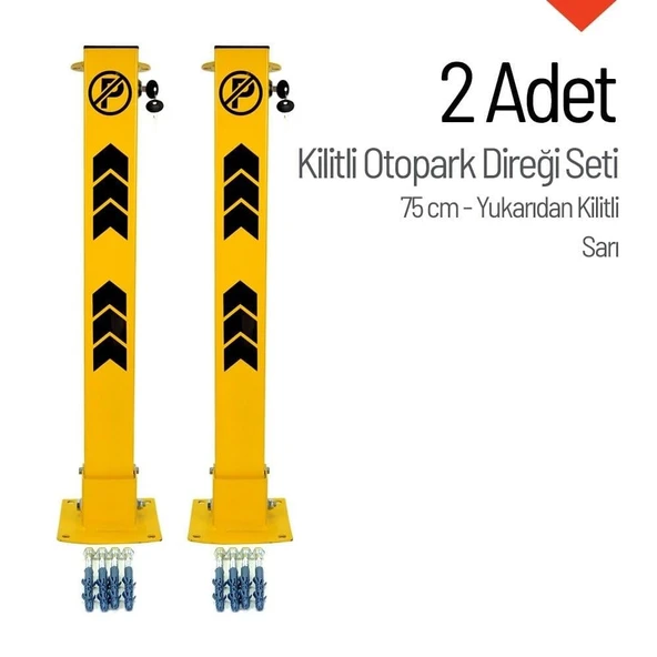75 cm Yukarıdan Kilitli Otopark Direği – 2'li Park Bariyeri Seti Sarı ürün görseli 1