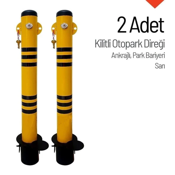 Çıkarılabilir Ankrajlı Kilitli Otopark Bariyeri – 2'li Set Sarı ürün görseli 1