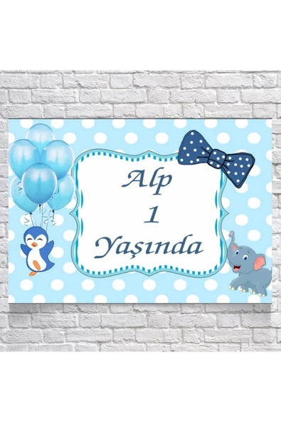 Fil ve Penguen Temalı Doğum Günü Afişi 100X150 cm ürün görseli 1
