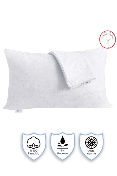 40 Adet Sıvı Su Geçirmez Terletmez %100 Pamuk Yastık Alezi Fermuarlı Akfil 63 Tel Dokuma %100 Pamuk 50x70 Cm Beyaz ürün görseli 1