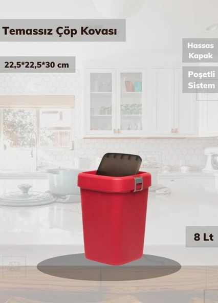 Çöp Kovası Tezgah Üstü Çöp Kutusu Kırmızı 8 Litre ürün görseli 1