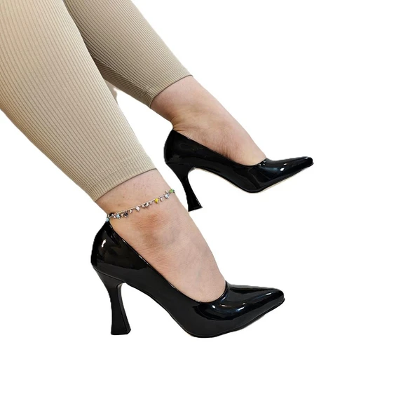 Fiyra 7035 Siyah Rugan İnce Kadeh Topuk Stiletto Topuklu Ayakkabı ürün görseli 1