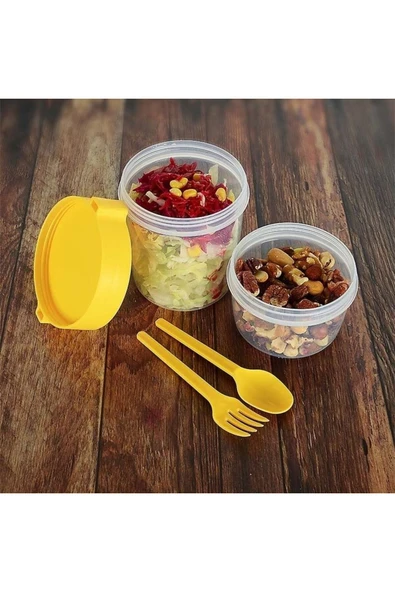 ARMESE Atıştırmalık Yemek Yoğurt Saklama Müsli Kabı Diyet Kabı Kaşıklı Çatallı Büyük Boy 1100 ml ürün görseli 1