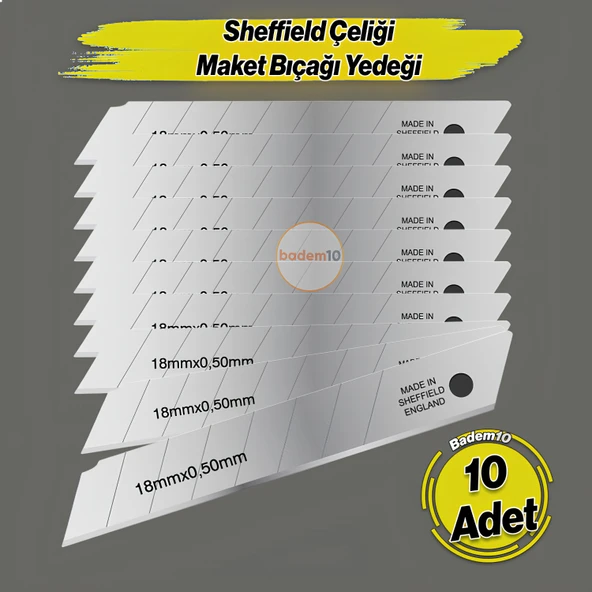 İthal 10 Adet 8 Dilim Maket Bıçağı Yedeği Ucu 0.50 mm Kalınlık x 18 mm Genişlik Bıçak Ucu Jilet ürün görseli 1