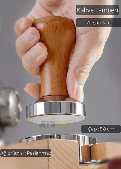 Tamper Ahşap Saplı Paslanmaz Tabanlı Kahve Tamperi 58 mm ürün görseli 1