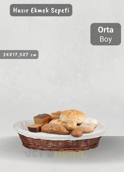 Hasır Ekmek Sepeti Oval Çok Amaçlı Sepet Orta Boy Yılbaşı Sepeti 24 cm ürün görseli 1