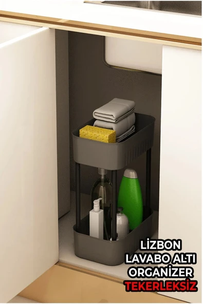 ARMESE Lüks Çok Amaçlı 2 Katlı Banyo Düzenleyici Dolap Içi Tezgah Altı TEKERLEKSİZ Organizer ürün görseli 1