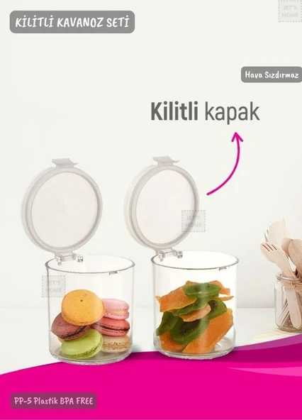2’li Kilitli Silindir Kavanoz Seti Erzak Kabı Hava Sızdırmaz 0,65 litre x 2 BPA FREE ürün görseli 1