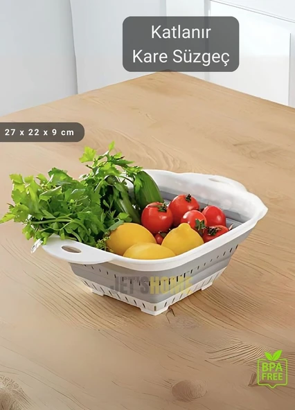 Katlanır Süzgeç BPA Free Makarna Süzgeci Sebze Süzgeci Kare Süzgeç 27x22x9 cm ürün görseli 1