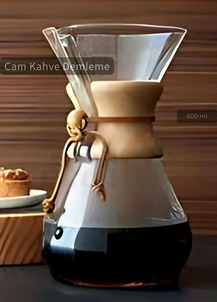 600 ml Chemex Cam Kahve Demleme Ahşap Tutacaklı Orta Boy 4 Bardak ürün görseli 1