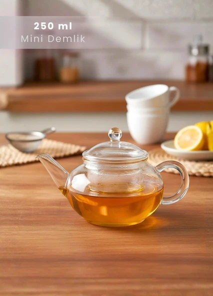 Cam Demlik Şeffaf Süzgeçli Demlik Isıya Dayanıklı Bitki Çayı Demliği Borosilat 250 ml ürün görseli 1