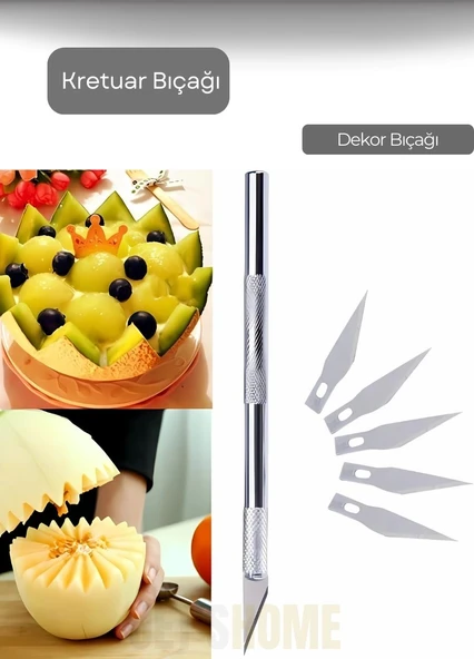 Pasta Dekor Bıçağı Kretuar Süsleme Bıçağı Alüminyum Saplı Gravür Bıçağı Yedek Başlıklı 14,5 cm ürün görseli 1