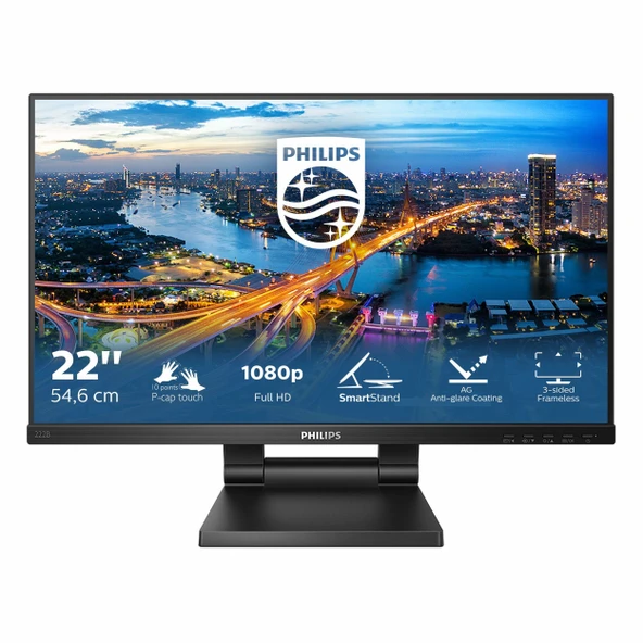 Philips 222B1TC 21.5" 75Hz 4Ms VGA+HDMI+DP+USB FullHD Adaptive-Sync IPS Touch Vesa Monitör ürün görseli 1