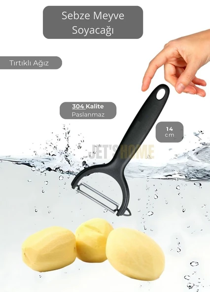 Meyve Soyacağı Paslanmaz Sebze Soyacağı Tırtıklı Soyacak Siyah 14 cm ürün görseli 1