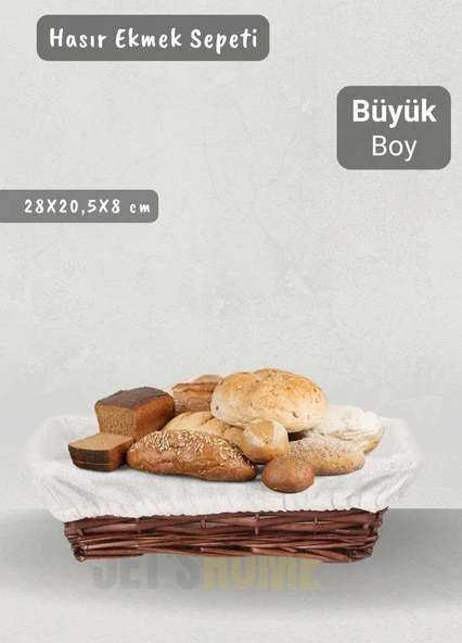 Hasır Ekmek Sepeti Dikdörtgen Çok Amaçlı Sepet Yılbaşı Sepeti Büyük Boy 28 cm ürün görseli 1