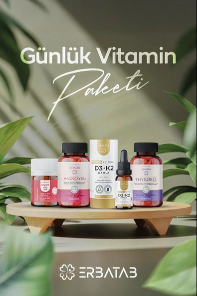 Erbatab Günlük Vitamin Paketi(Thyrobex, D3K2, B12,  Magnezyum) ürün görseli 1