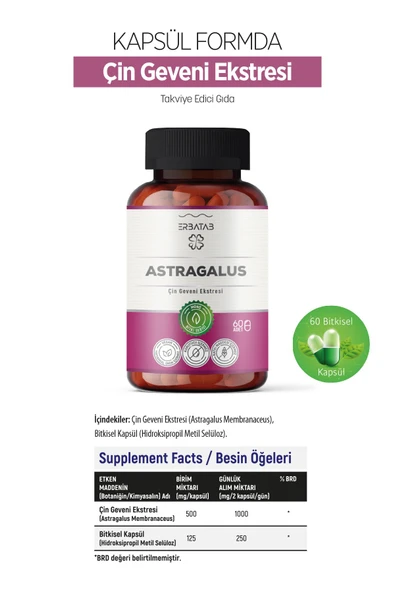 Erbatab Astragalus Çin Geveni Ekstresi 60 Kapsül - Resim 5