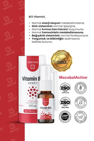 Erbatab Metilkobalamin B12 Sprey 10 ml - Resim 5