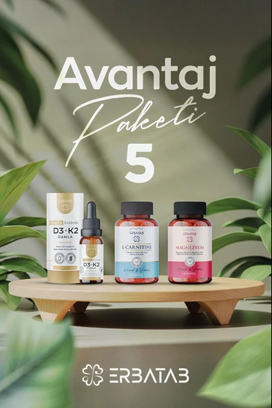 Erbatab Avantaj Paketi 5 (Magnezyum, L Carnitin, D3K2) ürün görseli 1