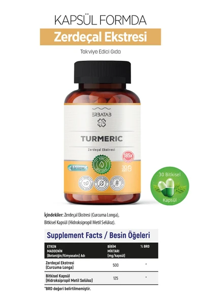 Erbatab Zerdeçal Curcumin Ekstresi 30 Kapsül Licap s® - Resim 6