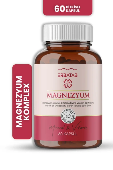 Erbatab Magnezyum 3 lü Form (Bisglisinat, Sitrat,  Malat) & Vitamin B2 , B3 , B6 - 60 Kapsül ürün görseli 1