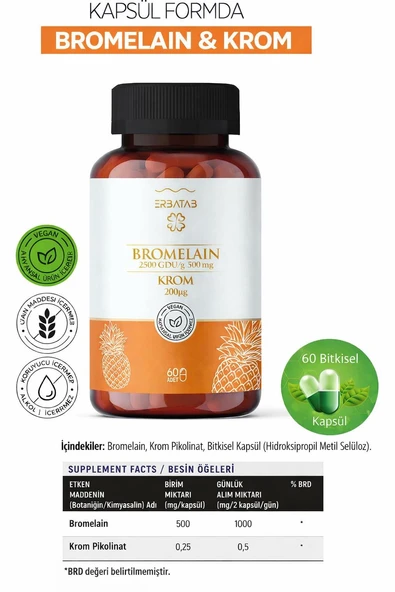 Erbatab Bromelain Krompikolinat 60 Kapsül - Resim 5