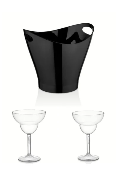 GastroPlast  6 Litre Siyah Buz Kovası ( 2 Adet 350 Ml Polikarbon Margarita Bardağı Hediye ) ürün görseli 1