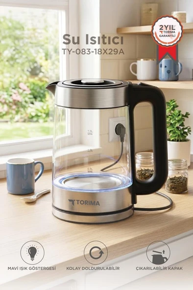 Cam Led Işıklı 1500W 1.8L Kettle Su Isıtıcı TY-083-18X29A ürün görseli 1