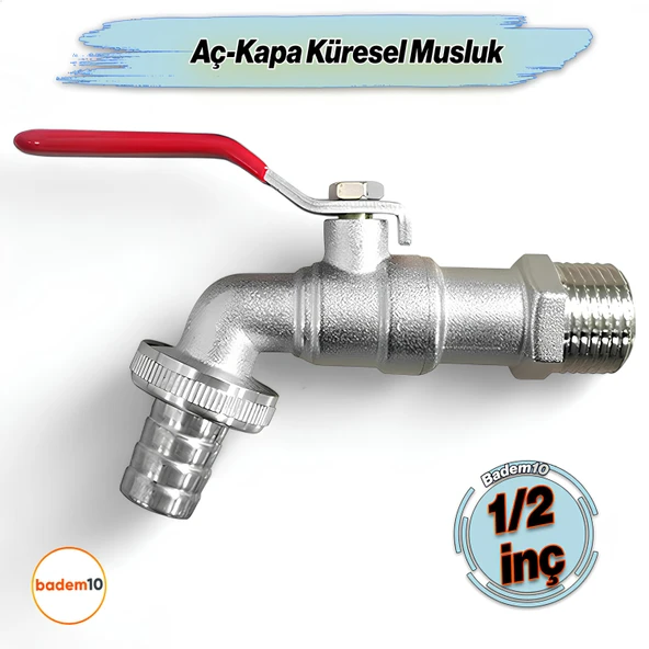 Aç Kapa 1/2 Küresel Musluk Çeşme Lavabo Banyo Mutfak Musluğu Bahçe Çeşmesi Tek Çıkışlı Batarya ürün görseli 1