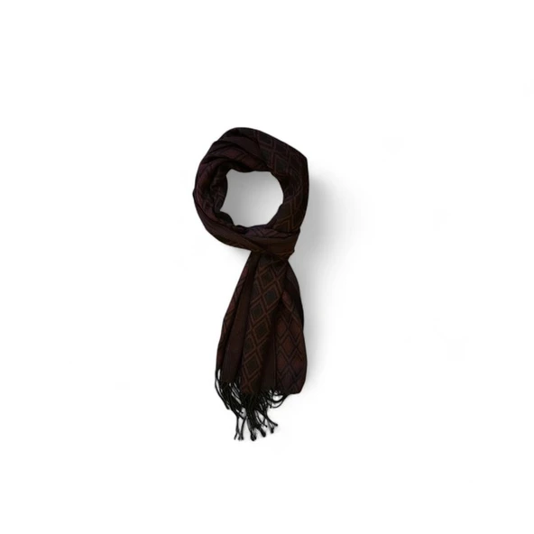 Bordo Rhombus Desen Kaşkol - Resim 3