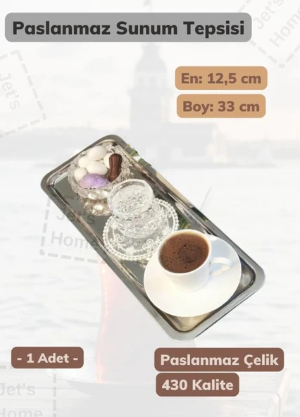 Sunum Tepsisi Paslanmaz Servis Tepsisi Çelik Çay Tepsi Kahve Tepsisi 33 cm ürün görseli 1
