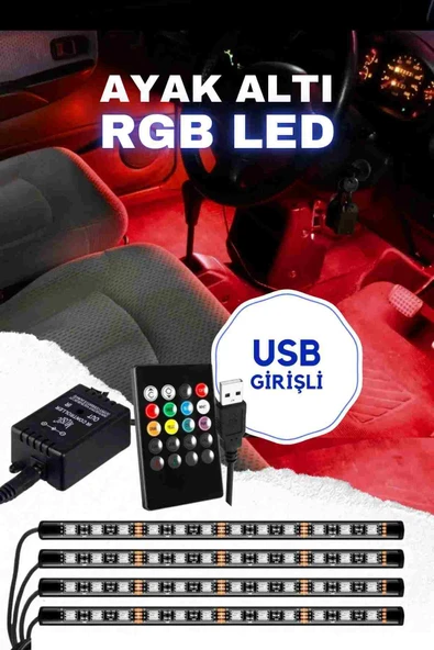 ASTRALED  USB Araç içi Ayak Altı Sese Duyarlı Rgb Şerit Led Aydınlatma 12 Led ürün görseli 1