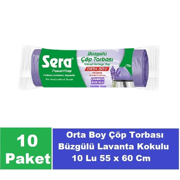Sera Çöp Torbası Büzgülü Lavanta Kokulu Orta Boy 10 Lu 55 x 60 Cm x 10 Paket ürün görseli 1