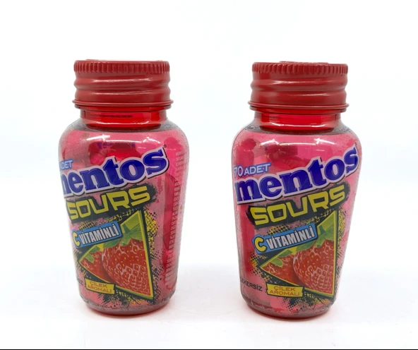 Mentos Sours Şekersiz Tatlandırıcılı C Vitaminli Çilek Aromalı Tablet Şekerleme 49gr X 2 Adet ürün görseli 1