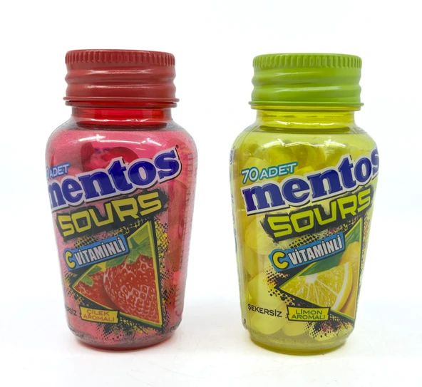 Mentos Sours Şekersiz Tatlandırıcılı C Vitaminli Limon ve Çilek Aromalı Tablet Şekerleme 49gr X 2 Adet ürün görseli 1