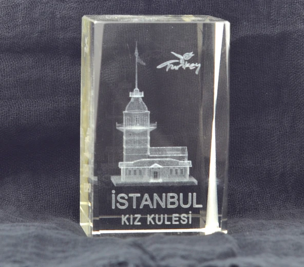 Dekoratif 3D Kristal Küp İstanbul Kız Kulesi (5cmx5cmx8cm) ürün görseli 1