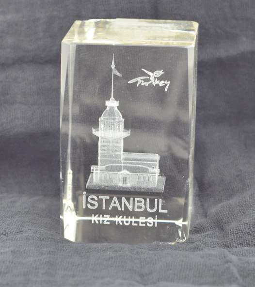 Dekoratif 3D Kristal Küp İstanbul Kız Kulesi (5cmx5cmx8cm) Kırık ürün görseli 1