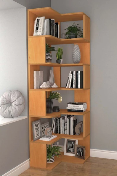 Woodesk  Pino, Ahşap, Köşe Kitaplık, 192x55 cm, Tik Renk ürün görseli 1