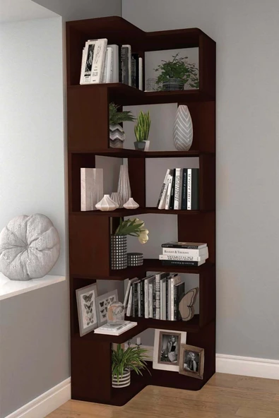 Woodesk  Pino, Ahşap, Köşe Kitaplık, 192x55 cm, Ceviz Renk ürün görseli 1