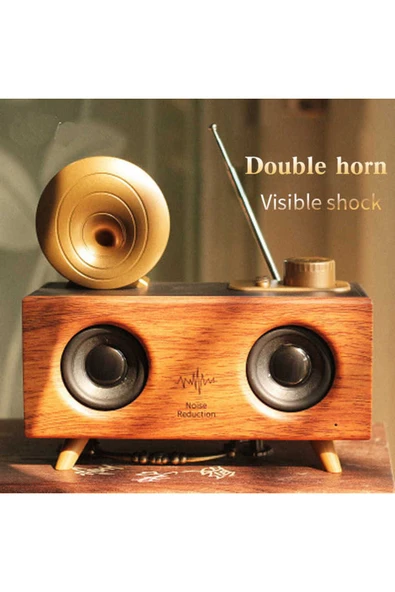 KeşifHOME RETRO Çift Hoparlörlü Gramafon Speaker Bluetooth Hoparlör Fm Radyo+Sd Kart+UsbA+Aux ürün görseli 1