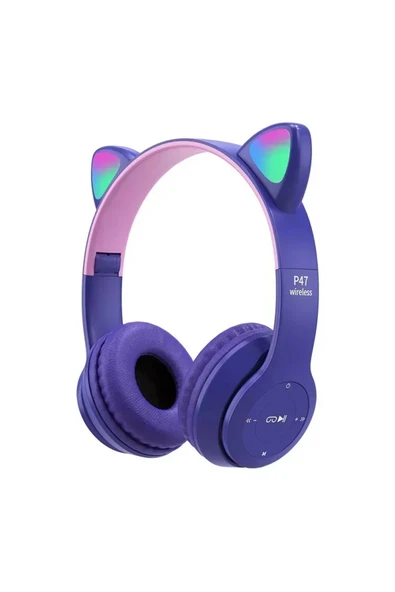 Choice P47M Wireless Headphone Flash Light Cute Cat Ears Phone with Mic Control LED Stereo Music Helmet ... ürün görseli 1