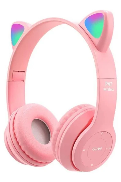 Bykapak P47 Bluetooth Kedi Kulaklık Led Işıklı Katlanabilir Mikrofonlu Pembe ürün görseli 1
