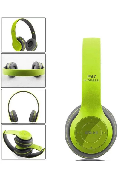 Grove P47 Yeşil Bluetooth Kafa Üstü Kulaklık FM Radyolu Aux Hediyeli ürün görseli 1