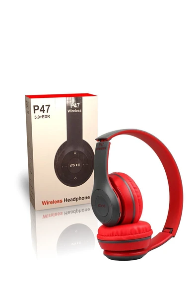 ANADOLU PARS Kırmızı P47 Şarjlı Kulaküstü Katlanabilir Bluetooth Kablosuz Kulaklık ürün görseli 1