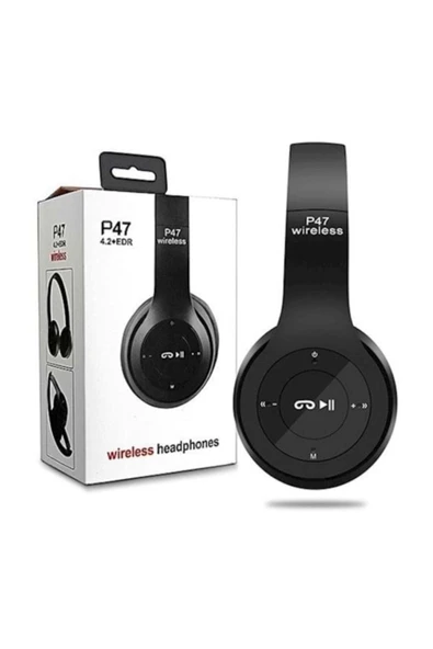POLYGOLD P47 Wıreless Bluetooth Kablosuz Radyolu Mp3 Çalar Kulaküstü Siyah ürün görseli 1