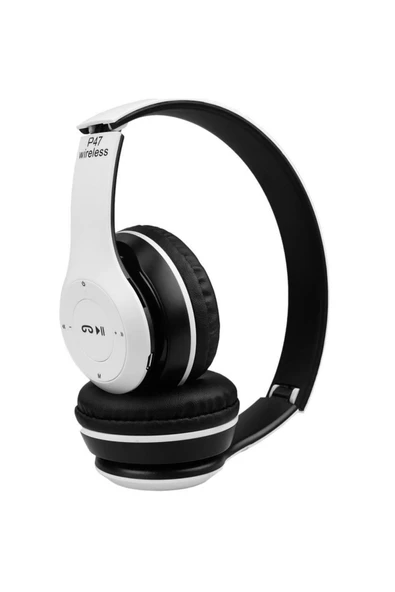 ekayaksesuar Bluetooth Kablosuz Aux Kablolu Beyaz P47 Kulak Üstü Kulaklık ürün görseli 1