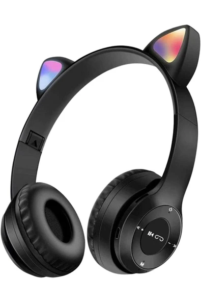 LECH STORE Lech Işıklı Renk Değiştiren Cat Kedi Kulaklık siyah gamer Kulaklığı P47m Kulaklık çocuk Y ürün görseli 1