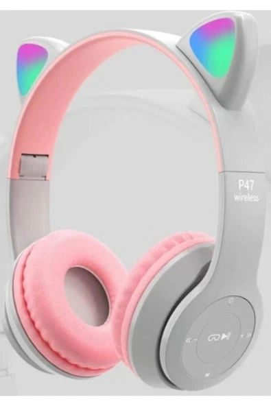 10numara P47m Bluetooth Kedi Kulaklık Katlanabilir Sd Kart Girişli Mikrofonlu Kablosuz Led Işıklı Kulaklık ürün görseli 1