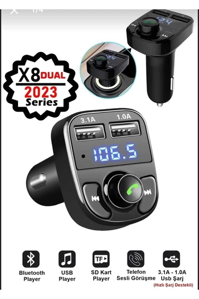 SUNSAY Car X8 Araç Fm Transmitter 5.0 Bluetooth Araç Kiti Usb Mp3 Sd Kart Girişli 2023 Model ürün görseli 1