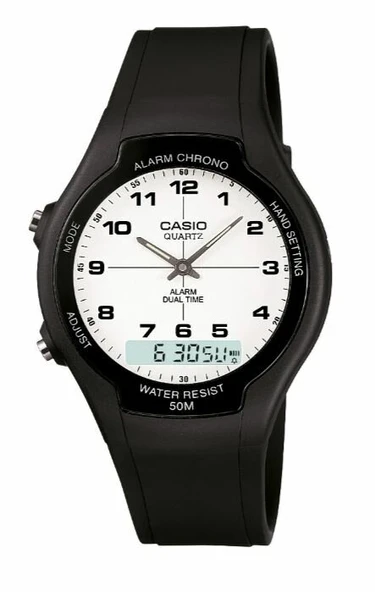 Casio AW-90H-7BVDF Quartz Silikon Siyah Beyaz Kadran 39 mm Erkek Kol Saati - Resim 3